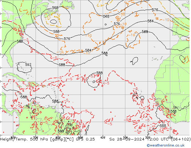 Z500/Rain (+SLP)/Z850 GFS 0.25 Sa 28.09.2024 12 UTC