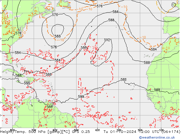 Z500/Rain (+SLP)/Z850 GFS 0.25 Di 01.10.2024 12 UTC