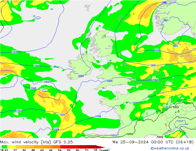 Max. wind velocity GFS 0.25 We 25.09.2024 00 UTC