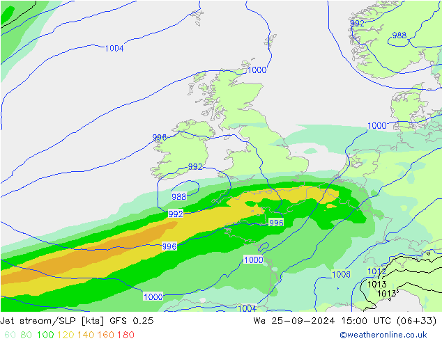 Prąd strumieniowy GFS 0.25 śro. 25.09.2024 15 UTC