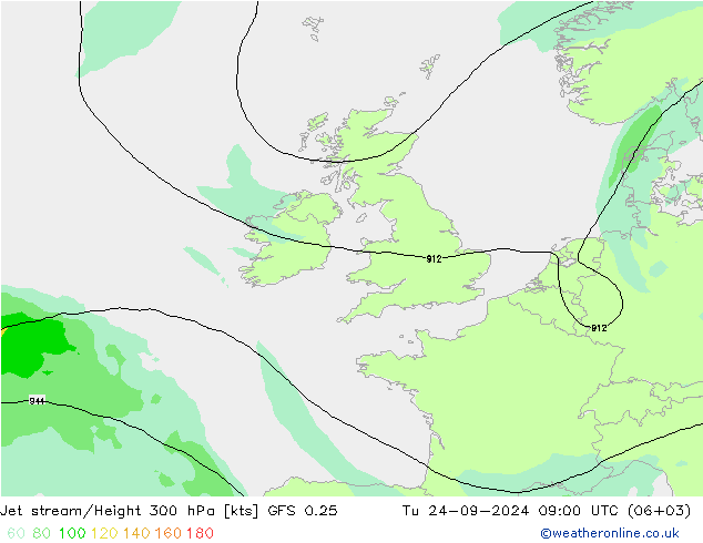 Jet stream/Height 300 hPa GFS 0.25 Tu 24.09.2024 09 UTC