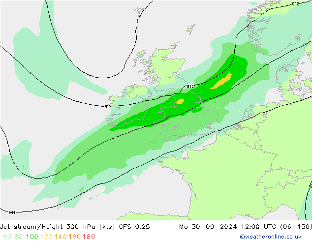 Jet stream/Height 300 hPa GFS 0.25 Mo 30.09.2024 12 UTC