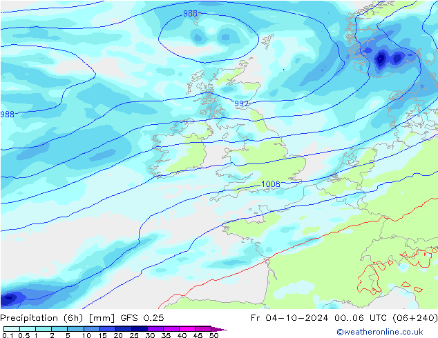 Z500/Rain (+SLP)/Z850 GFS 0.25 ven 04.10.2024 06 UTC