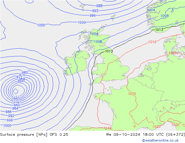 GFS 0.25: mer 09.10.2024 18 UTC