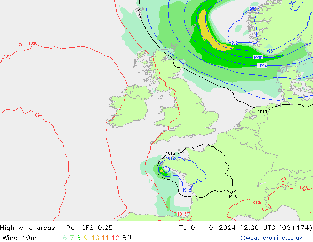 High wind areas GFS 0.25 Ter 01.10.2024 12 UTC