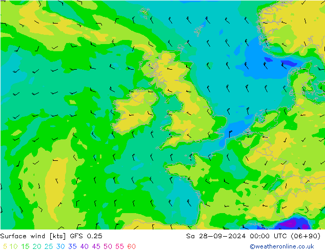 Surface wind GFS 0.25 Sa 28.09.2024 00 UTC