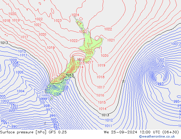 GFS 0.25: mer 25.09.2024 12 UTC