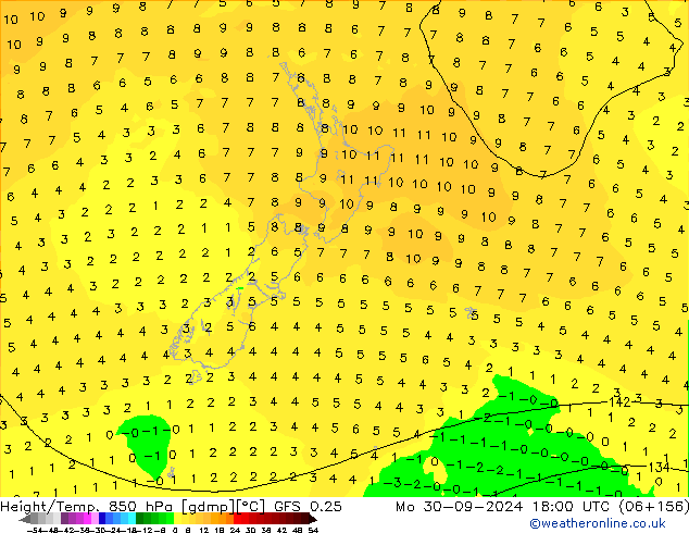 Z500/Rain (+SLP)/Z850 GFS 0.25 Mo 30.09.2024 18 UTC