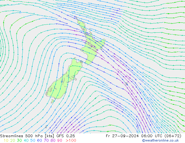 Streamlines 500 hPa GFS 0.25 Fr 27.09.2024 06 UTC