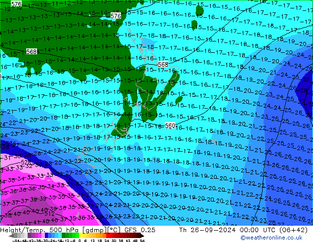 Z500/Regen(+SLP)/Z850 GFS 0.25 do 26.09.2024 00 UTC