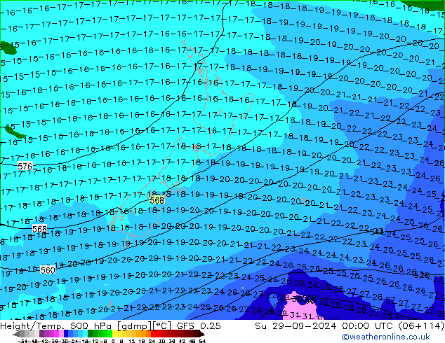 Yükseklik/Sıc. 500 hPa GFS 0.25 Paz 29.09.2024 00 UTC