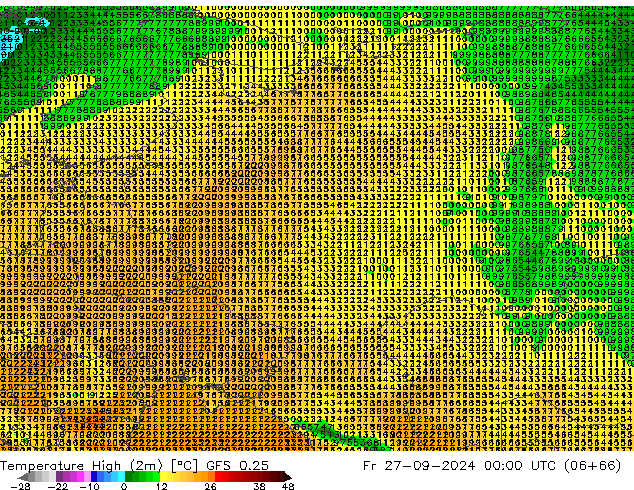 Temperature High (2m) GFS 0.25 Fr 27.09.2024 00 UTC