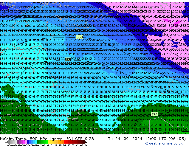 Z500/Rain (+SLP)/Z850 GFS 0.25 Di 24.09.2024 12 UTC