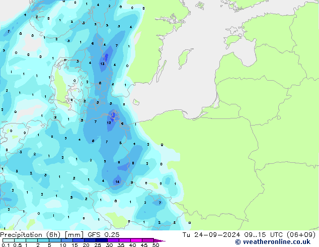 Z500/Rain (+SLP)/Z850 GFS 0.25  24.09.2024 15 UTC