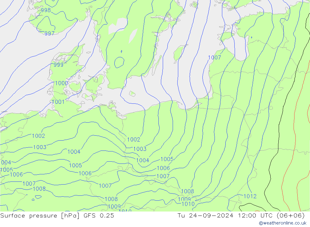 Surface pressure GFS 0.25 Tu 24.09.2024 12 UTC