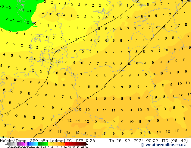 Z500/Rain (+SLP)/Z850 GFS 0.25 jue 26.09.2024 00 UTC