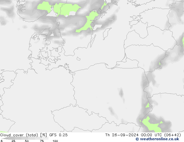 облака (сумма) GFS 0.25 чт 26.09.2024 00 UTC