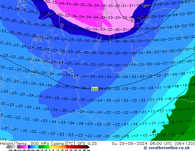 Z500/Regen(+SLP)/Z850 GFS 0.25 zo 29.09.2024 06 UTC