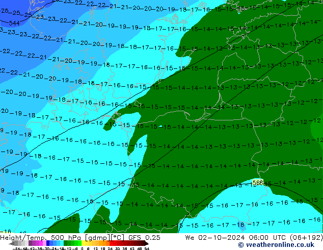 Z500/Rain (+SLP)/Z850 GFS 0.25  02.10.2024 06 UTC