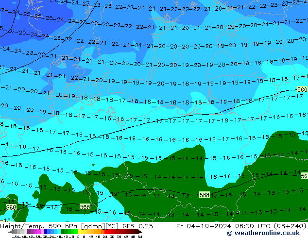 Z500/Rain (+SLP)/Z850 GFS 0.25 Sex 04.10.2024 06 UTC