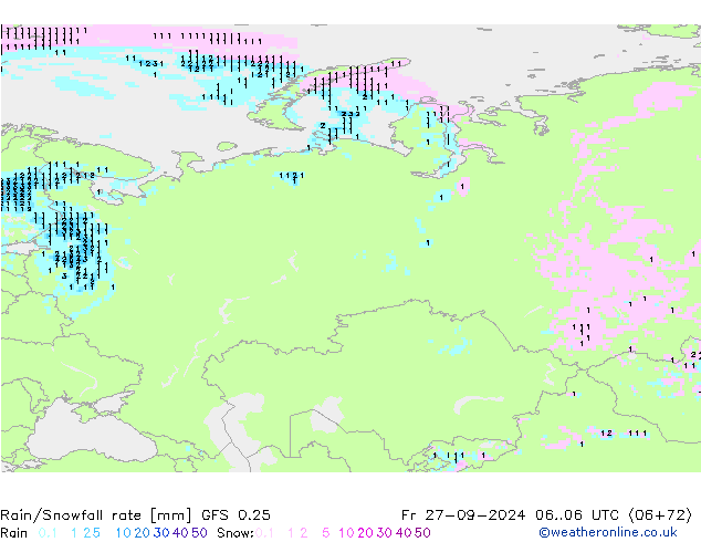 Rain/Snowfall rate GFS 0.25 Pá 27.09.2024 06 UTC