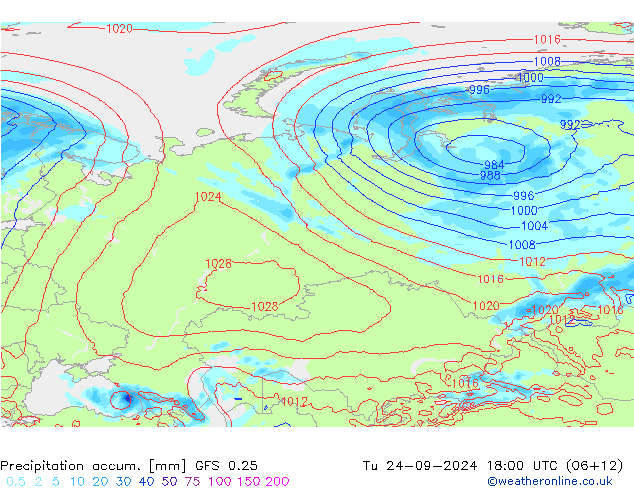 Precipitation accum. GFS 0.25 Tu 24.09.2024 18 UTC