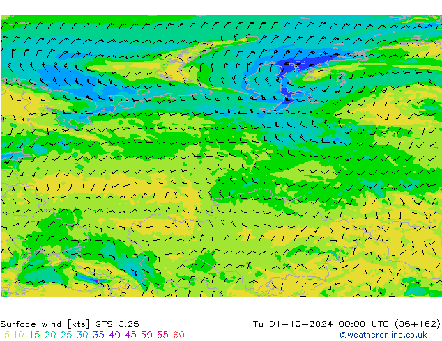 ветер 10 m GFS 0.25 вт 01.10.2024 00 UTC