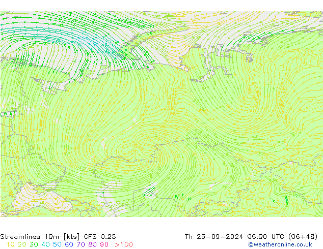 Streamlines 10m GFS 0.25 Th 26.09.2024 06 UTC