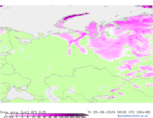 Snow accu. GFS 0.25 Th 26.09.2024 06 UTC