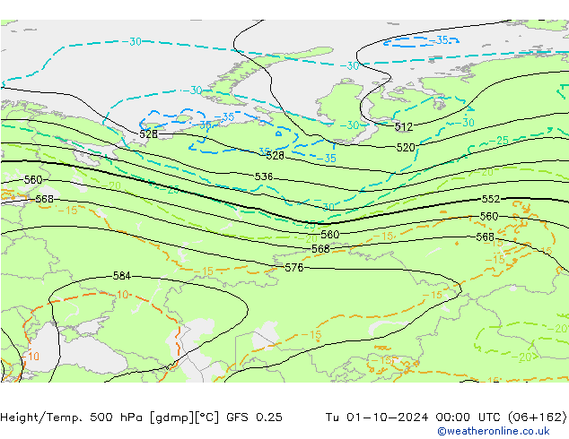 Z500/Rain (+SLP)/Z850 GFS 0.25 wto. 01.10.2024 00 UTC