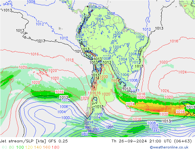 Jet stream/SLP GFS 0.25 Th 26.09.2024 21 UTC