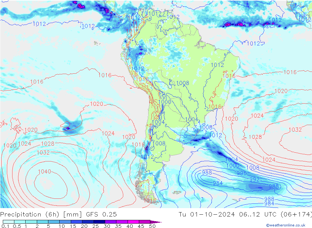 Z500/Rain (+SLP)/Z850 GFS 0.25 Tu 01.10.2024 12 UTC