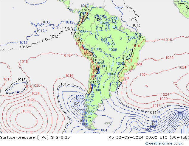 pression de l'air GFS 0.25 lun 30.09.2024 00 UTC