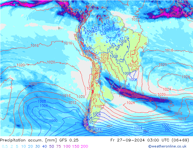 Precipitation accum. GFS 0.25 пт 27.09.2024 03 UTC