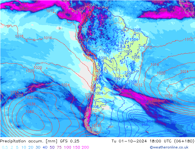 Precipitation accum. GFS 0.25 Ter 01.10.2024 18 UTC