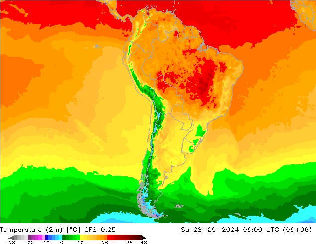 Temperature (2m) GFS 0.25 Sa 28.09.2024 06 UTC