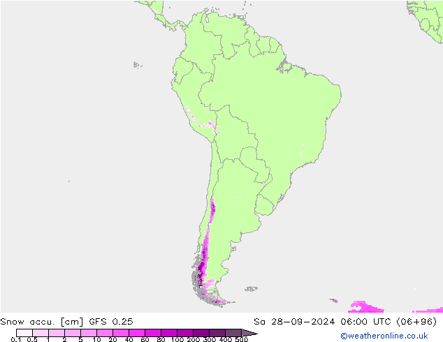 Snow accu. GFS 0.25 Sa 28.09.2024 06 UTC