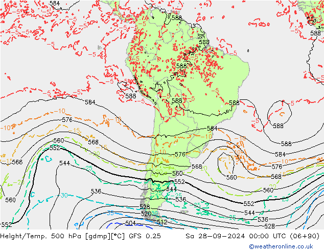 Z500/Rain (+SLP)/Z850 GFS 0.25 sab 28.09.2024 00 UTC