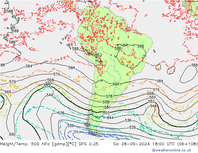 Z500/Rain (+SLP)/Z850 GFS 0.25 sam 28.09.2024 18 UTC