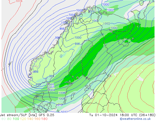 Jet stream GFS 0.25 Ter 01.10.2024 18 UTC