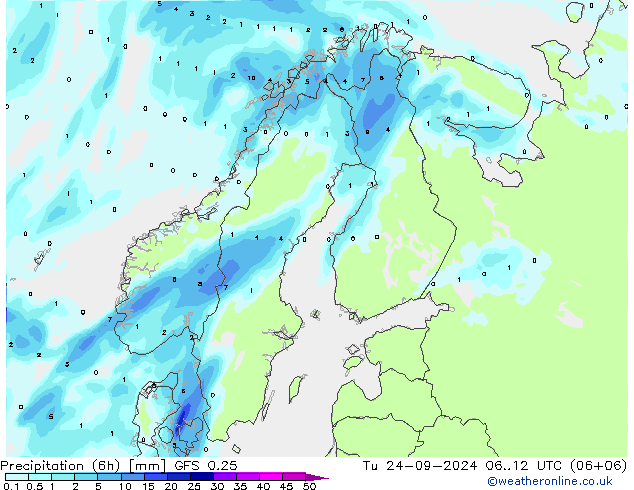 Z500/Rain (+SLP)/Z850 GFS 0.25 Ter 24.09.2024 12 UTC