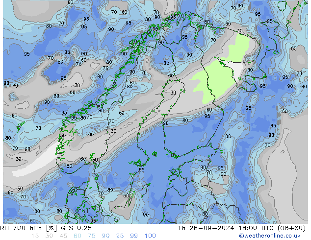 Humedad rel. 700hPa GFS 0.25 jue 26.09.2024 18 UTC