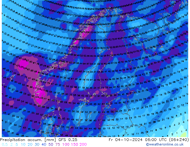 Precipitation accum. GFS 0.25 Sex 04.10.2024 06 UTC