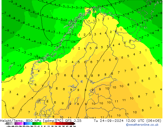 Z500/Rain (+SLP)/Z850 GFS 0.25 вт 24.09.2024 12 UTC