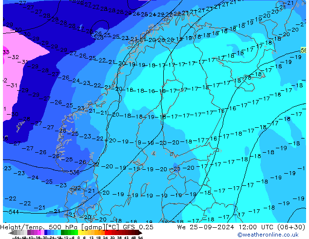 Z500/Regen(+SLP)/Z850 GFS 0.25 wo 25.09.2024 12 UTC