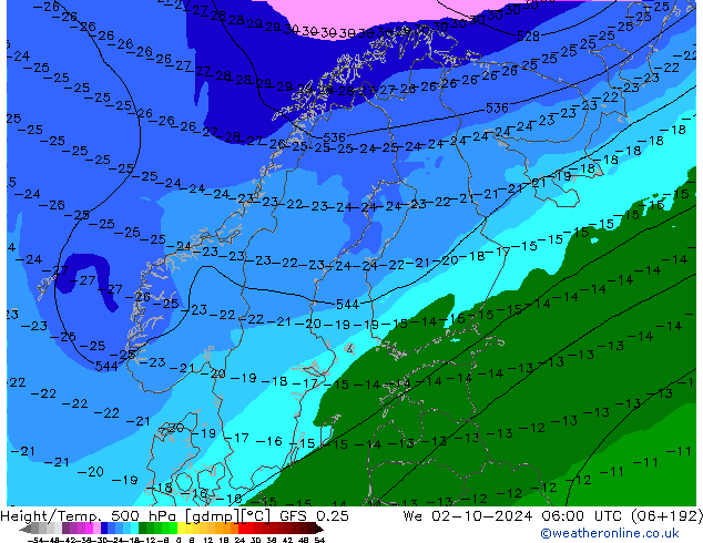 Z500/Rain (+SLP)/Z850 GFS 0.25 ср 02.10.2024 06 UTC