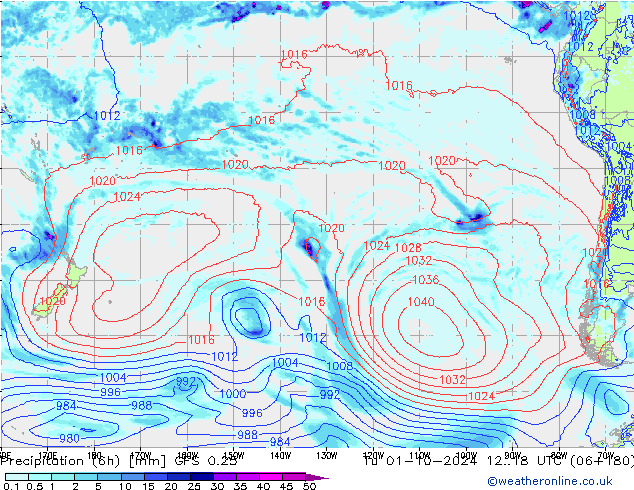 Z500/Rain (+SLP)/Z850 GFS 0.25 Út 01.10.2024 18 UTC