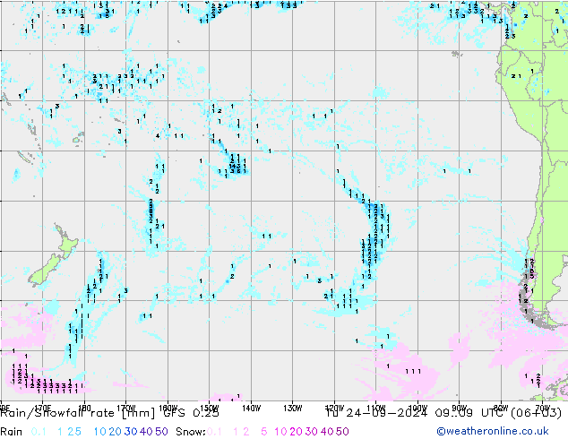 Rain/Snowfall rate GFS 0.25 Tu 24.09.2024 09 UTC