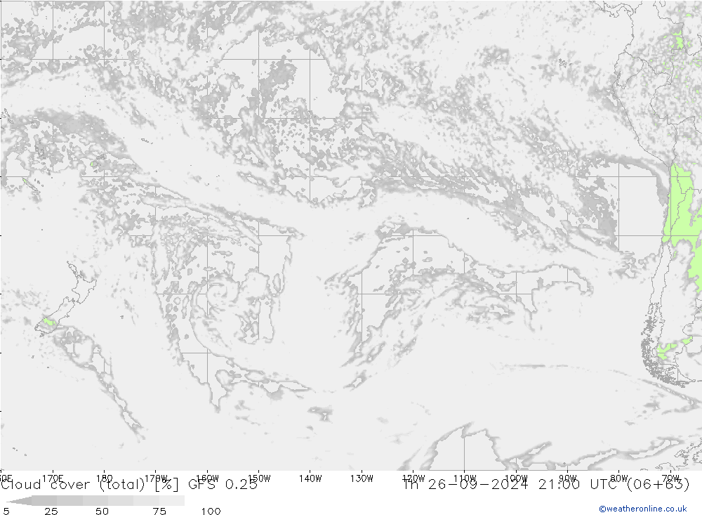 облака (сумма) GFS 0.25 чт 26.09.2024 21 UTC