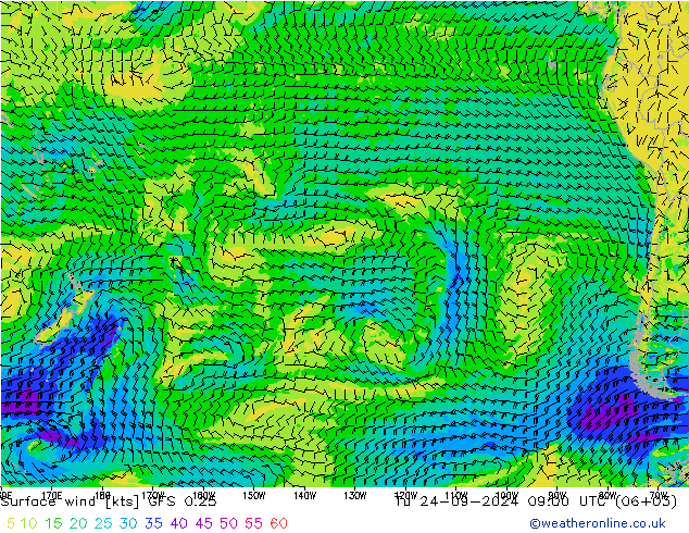 Viento 10 m GFS 0.25 mar 24.09.2024 09 UTC